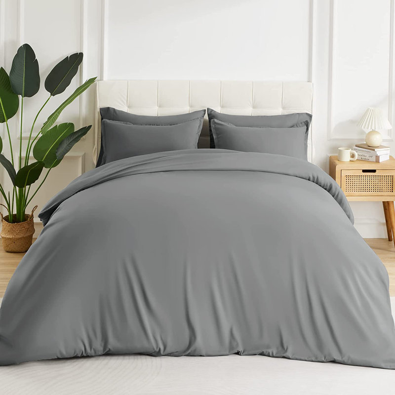 Polyester Duvet Cover, Full / Double Duvet Cover + 2 Pillow Shams, Gray