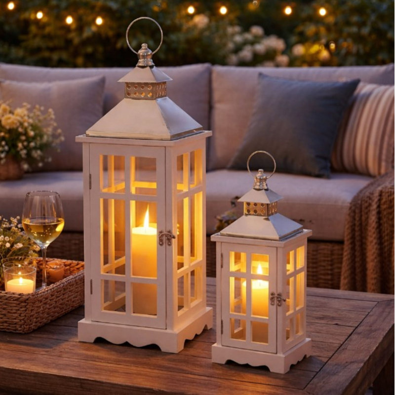 Amelie White Lantern Set  Candle Holder (set Of 2)