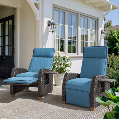 Moore Wicker Recliner Patio Chair With Cushions, Set of 2