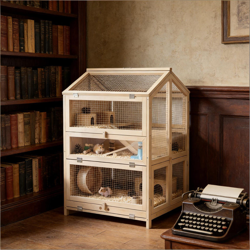 Cage pour petits animaux, cage pour animaux 3 niveaux, cage à hamster en bois