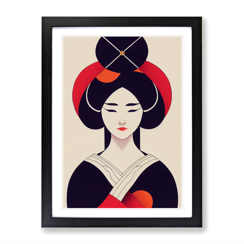 Geisha No.3 - Single Picture Frame Print, Black, 64cm H x 46cm W x 2cm D