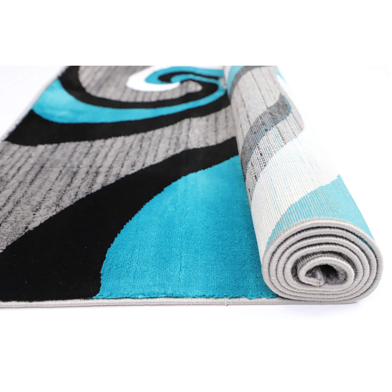 Glory RugsModernArea Rug TurquoiseGreySwirls,ContemporaryDiningAccent,SevillaCollection, Rectangle 5'3" x 7'