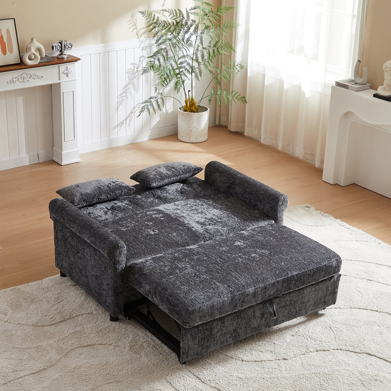 Canapé-lit convertible en chenille de 58 po de largeur avec coussins, Gris foncé