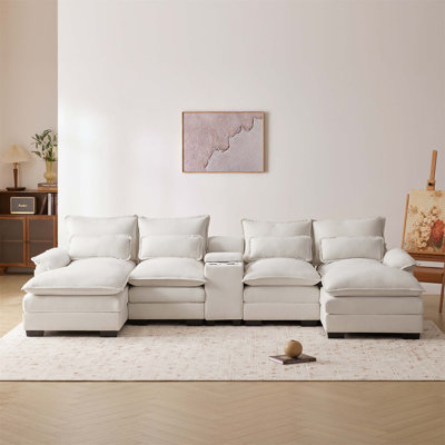 Canapé moderne en forme de U avec console, porte-gobelets et ports USB, idéal pour un rassemblement confortable et se détendre dans les espaces intérieurs