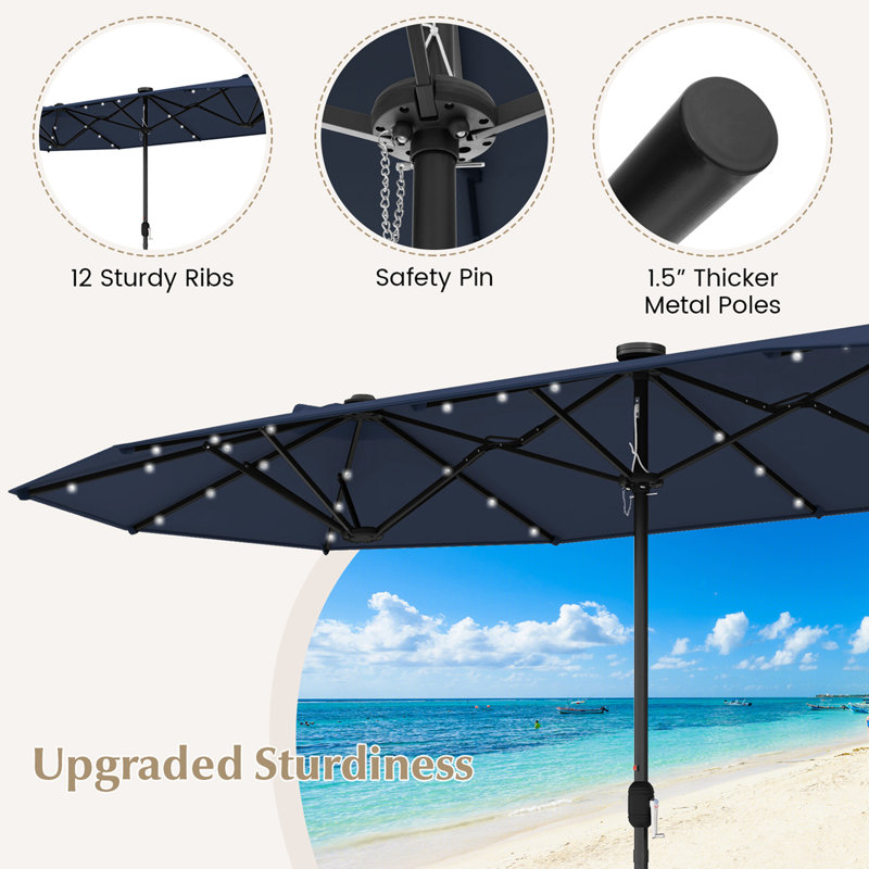 Wyarno 156'' x 79'' Rectangular Lighted Market Umbrella, Navy