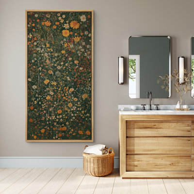 Wildflower Meadow Vintage Floral Field Illustration Modern Artwork - Extra Large Framed Wall Art Canvas Print
