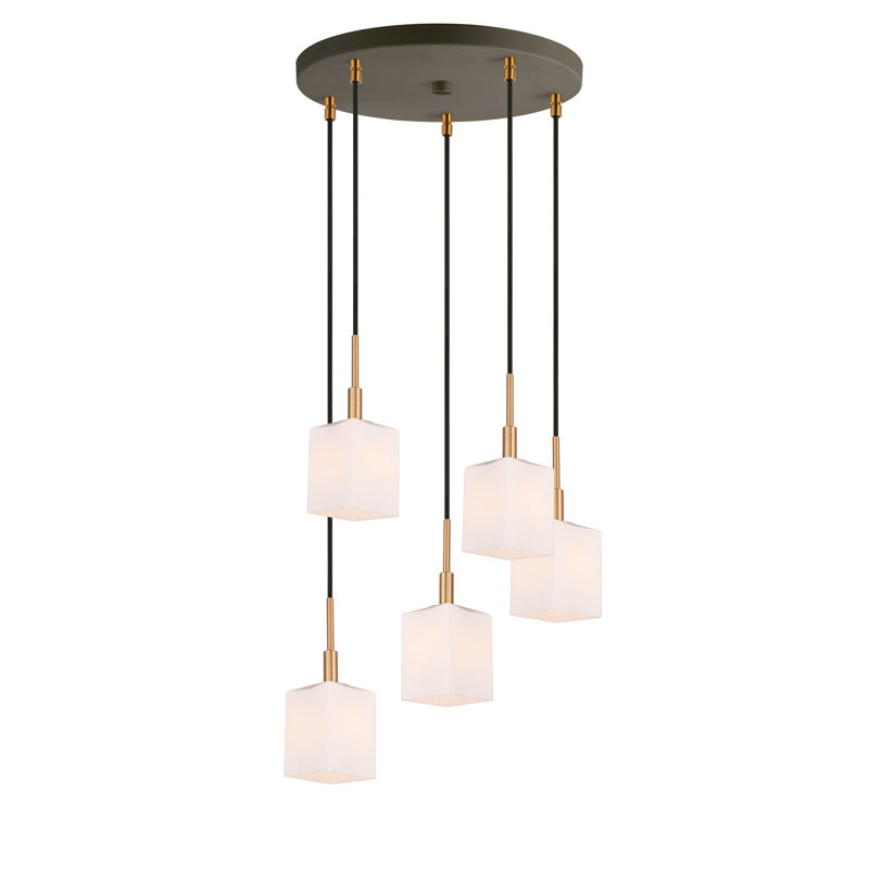 Luminaire suspendu rectangulaire 5 lumières grappe Thiede