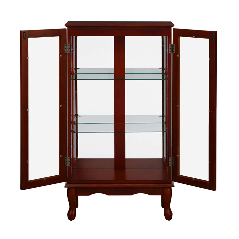 Vitrine lumineuse avec tablettes réglables, panneau arrière en miroir et portes en verre trempé pour un rangement et une présentation élégants