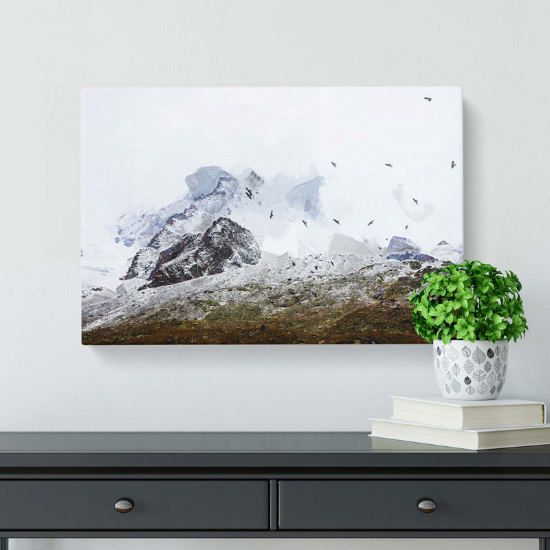 The Swiss Alps With A Flock Of Birds In Abstract - Wrapped Canvas Print, 60cm H x 91cm W x 3cm D