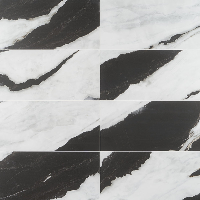 Saroshi 11.81 in. x 23.62 in. Matte Porcelain Marble Look Floor and Wall Tile (15.5 Sq. Ft. / Case), Panda White
