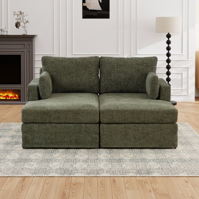 64" Sleeper Sofa With Soft Chenille Upholstery, Double Chaise Design, Convertible To Single Recliner Chair, Modern And Comfortable Living Room Couch