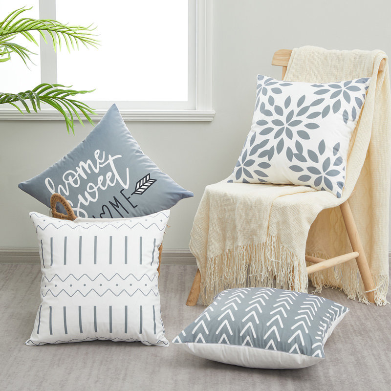Housse de coussin d'extérieur carré Impression KD125, Gris / Blanc