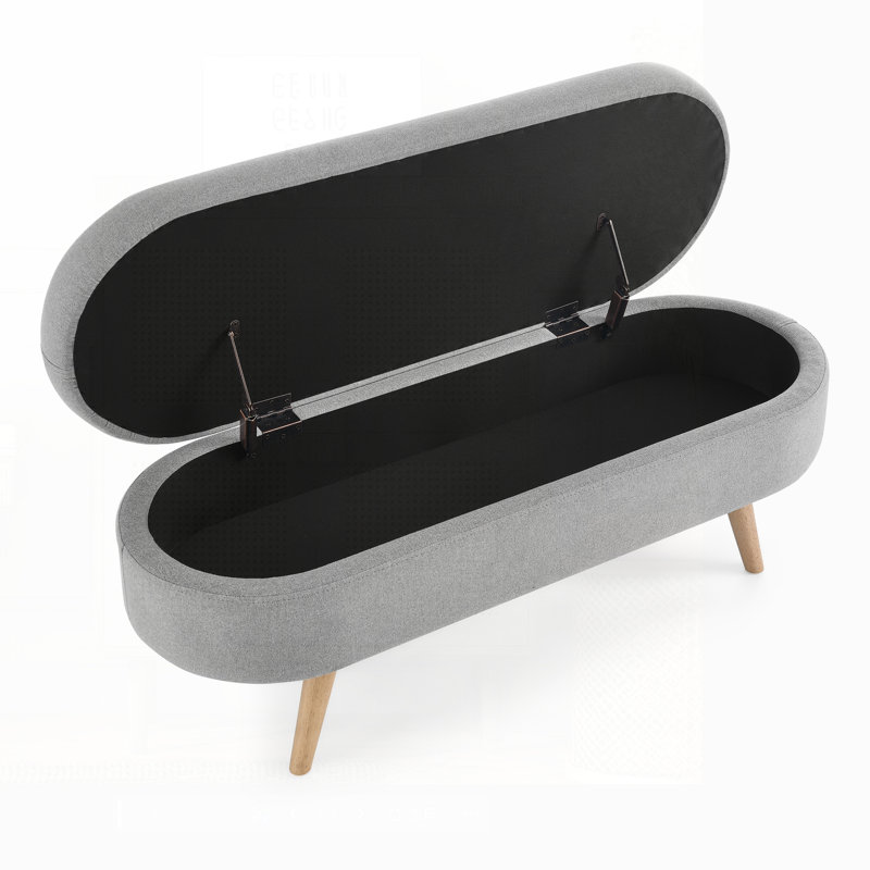 Banc de rangement avec repose-pieds ovale avec pieds en bois d'hévéa, repose-pieds polyvalent et siège pour la décoration et l'organisation