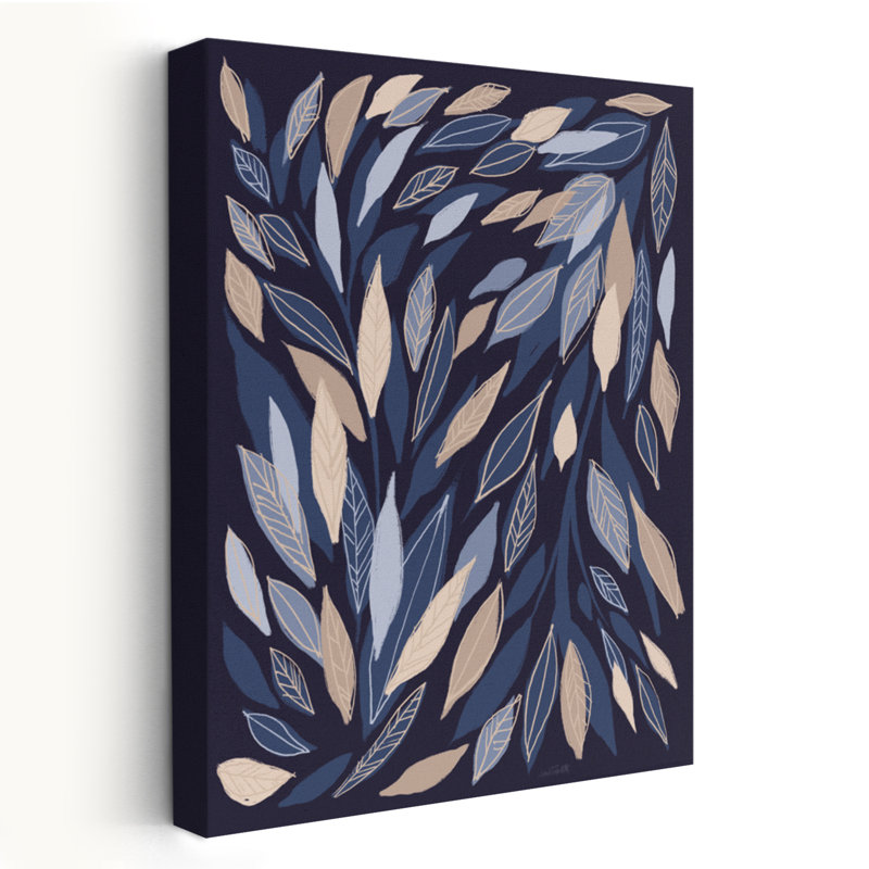 Feuilles feuillues bleu foncé moderne beige moderne crème, H 24 po x l 16 po