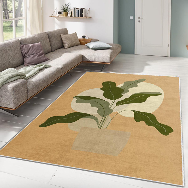 Stylish Woven Carpet , 100% Polyester, Non-Slip Felt Dot Underside | Raschel Knitting, 0.4 in Pile Height | Machine Washable, Digital Print Design | Perfect for Living Room, Bedroom & Office Decor