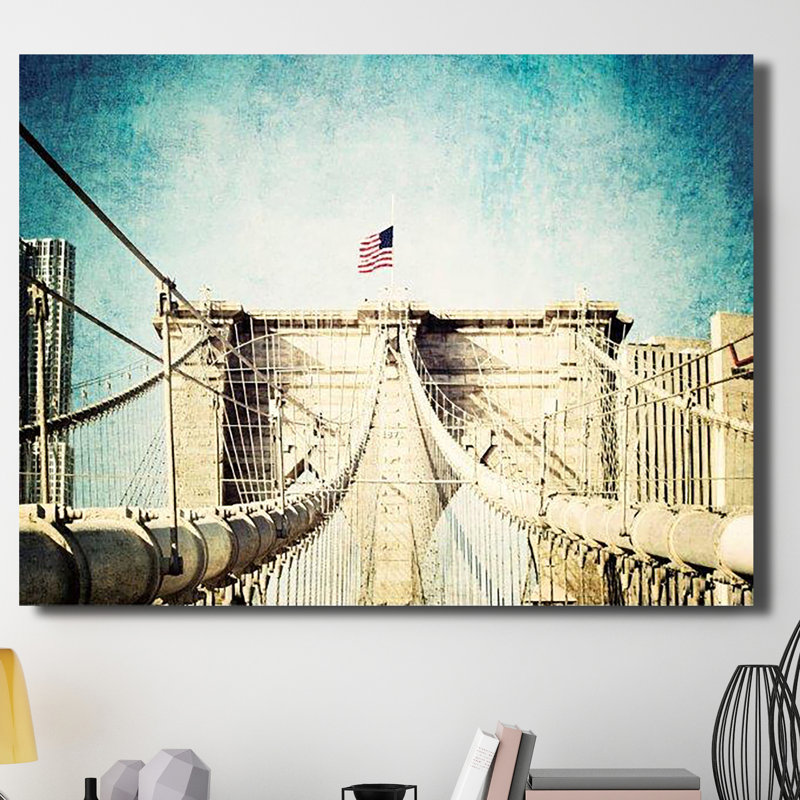 Vintage Brooklyn Bridge by Ashley Davis - Wrapped Canvas Print, 61 cm H x 81 cm W x 4 cm D