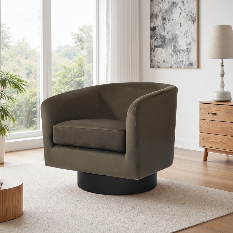 Velvet Upholstered Swivel Barrel Chair, Coffee