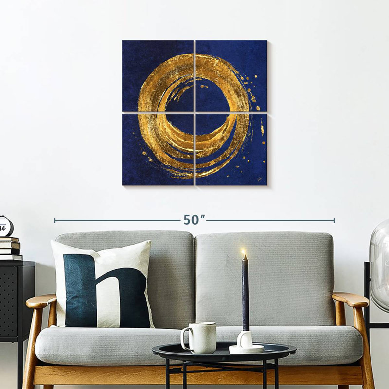 Cercle doré sur fond bleu, H 26 po x l 26 po