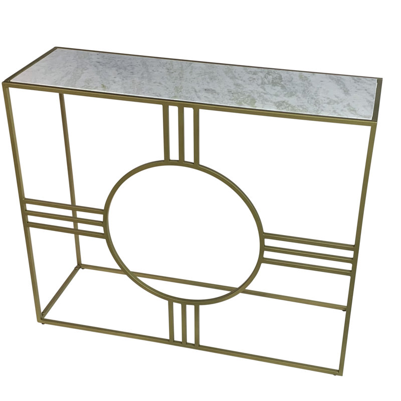 Contemporary Gold 36.5" Console Table with Durable Marble and Iron Construction, White, Gold