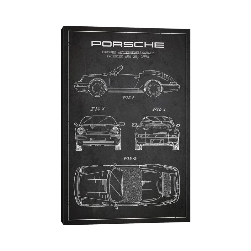 Porsche Corporation Porsche Patent Sketch (Charcoal) by Aged Pixel - Wrapped Canvas Print, 66.04 cm H x 45.72 cm W