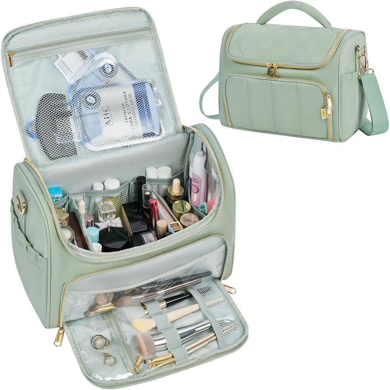 Trousse de toilette de voyage, sac de rangement pour trousse de toilette pour femme de grande taille, vert