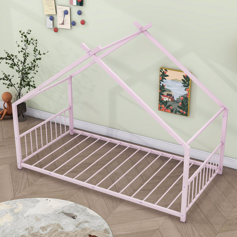 Metal House Bed, Twin, Pink