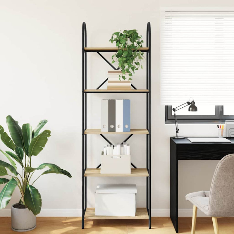 Bookshelf Engineered wood Modern Rectangular Shelving Unit Living Room, (5 Shelves) 183cm. H x 60cm. W x 30cm. D, Black Oak