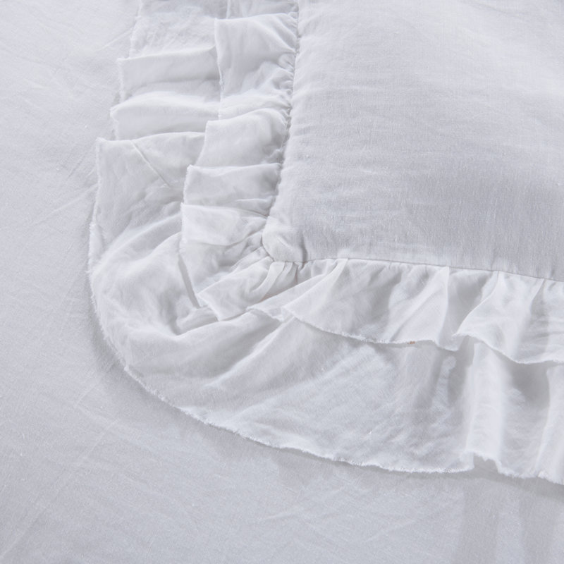 Ensemble de housse de couette en lin délavé à la pierre, Housse de couette grand + 2 taies décoratives, Blanc