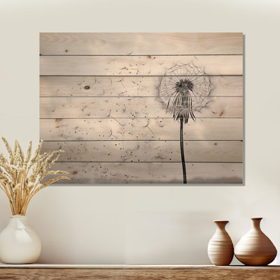 Minimalims Dandelion Natures Fragility II Print on Natural Wood