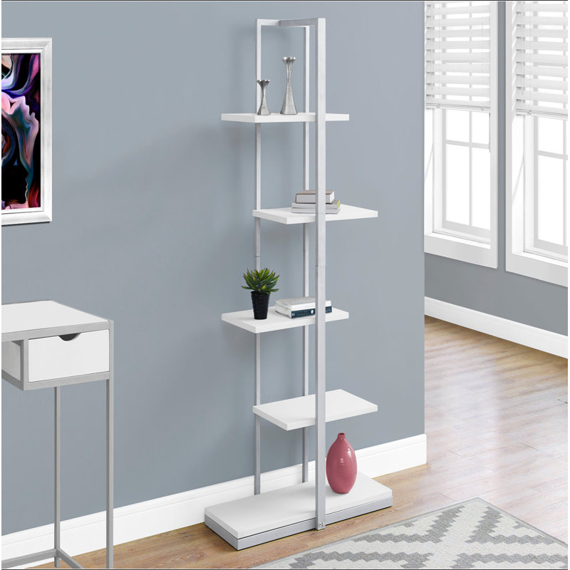 Bibliothèque, bibliothèque, étagère, 5 niveaux, h 60 po, bureau, chambre à coucher, Blanc