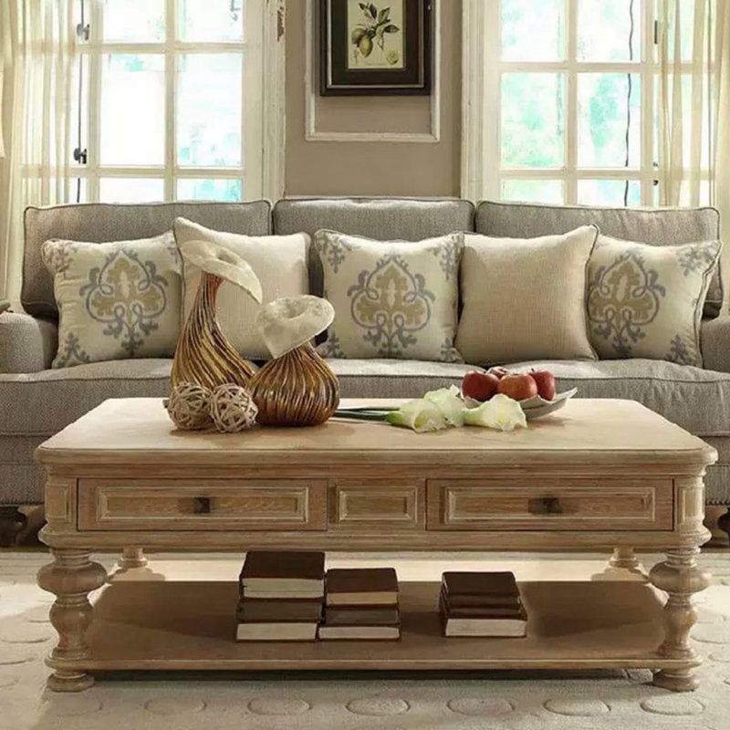 American Vintage Solid Wood Coffee Table, 17.7" H x 59.1" L x 27.6" W