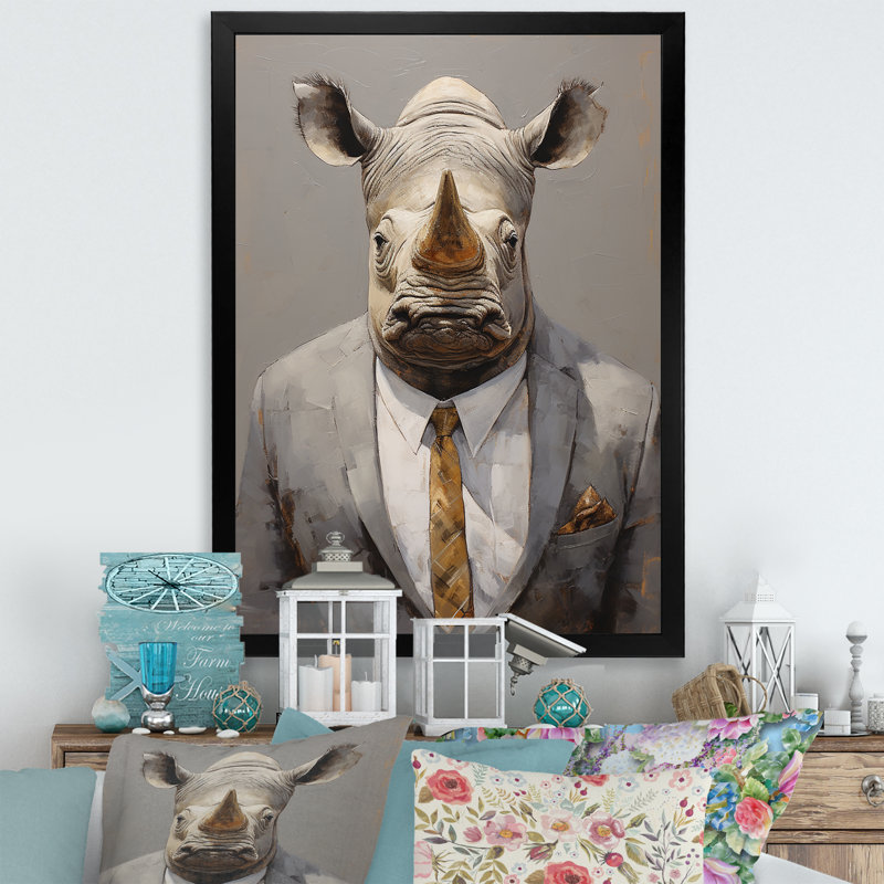 «Business Hippo Portrait», reproduction d'art sur toile, Cadre simple noir, H 40 po x l 30 po x P 1,5 po