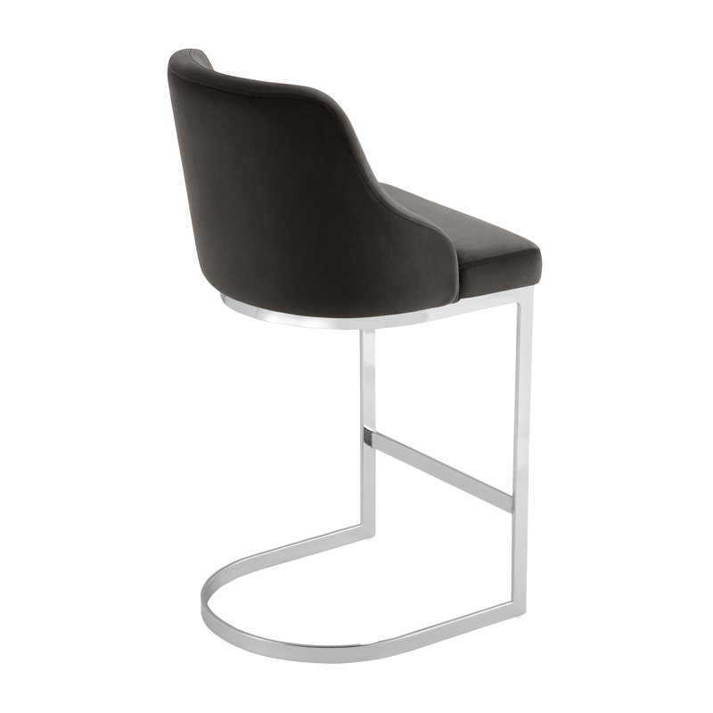 26-Inch Velvet Grey Upholstered Bar Stool with Metal Frame