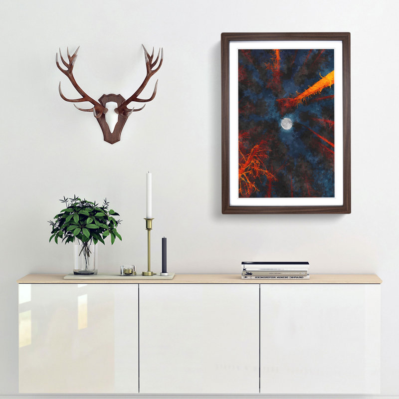 Moon Through the Trees Abstract - Picture Frame Painting Print, 63cm H x 45cm W x 2cm D, Walnut Framed
