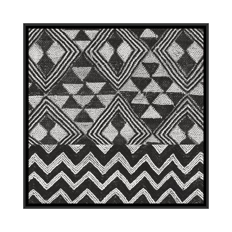 « kuba chiffon tapis ii, b&w », reproduction d’impression sur toile, H 18 po x l 18 po x P 1,5 po, Toile avec cadre noir
