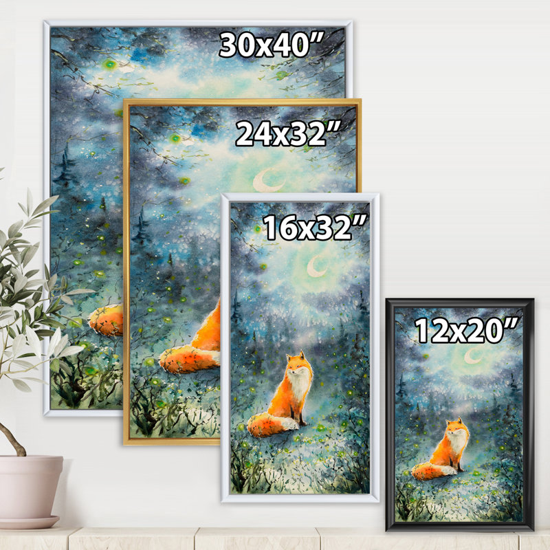 «Fox Over A Night Sky», reproduction sur toile flottante, Blanc, H 40 po x l 30 po x P 1,5 po