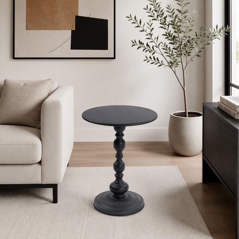 Table d'appoint ronde vintage en fonte de 40 cm (15,7 po) avec piédestal et base lestée, idéale pour le salon, la chambre à coucher et la terrasse.