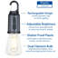 Lampe de camping rechargeable Festive Living, ampoule conique à DEL blanc chaud, port de charge USB-C, globe incassable sur mousqueton, 3 niveaux de luminosité-126132612