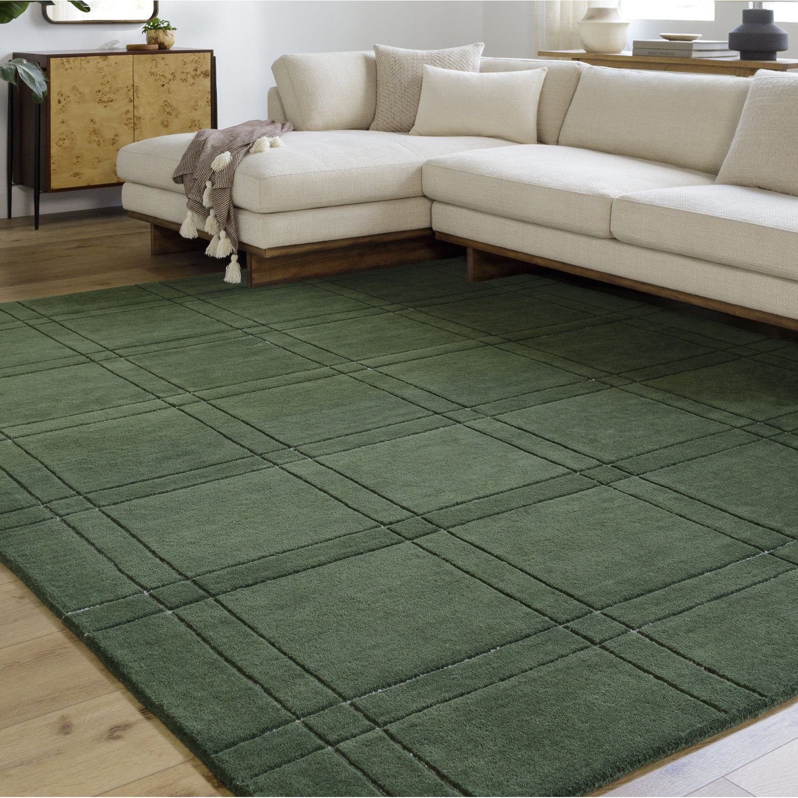 Sioeli Green Hand Tufted Area Rug, Rectangle 10' x 14'