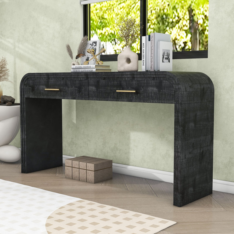 Console en bois avec tiroirs de rangement, Noir antique