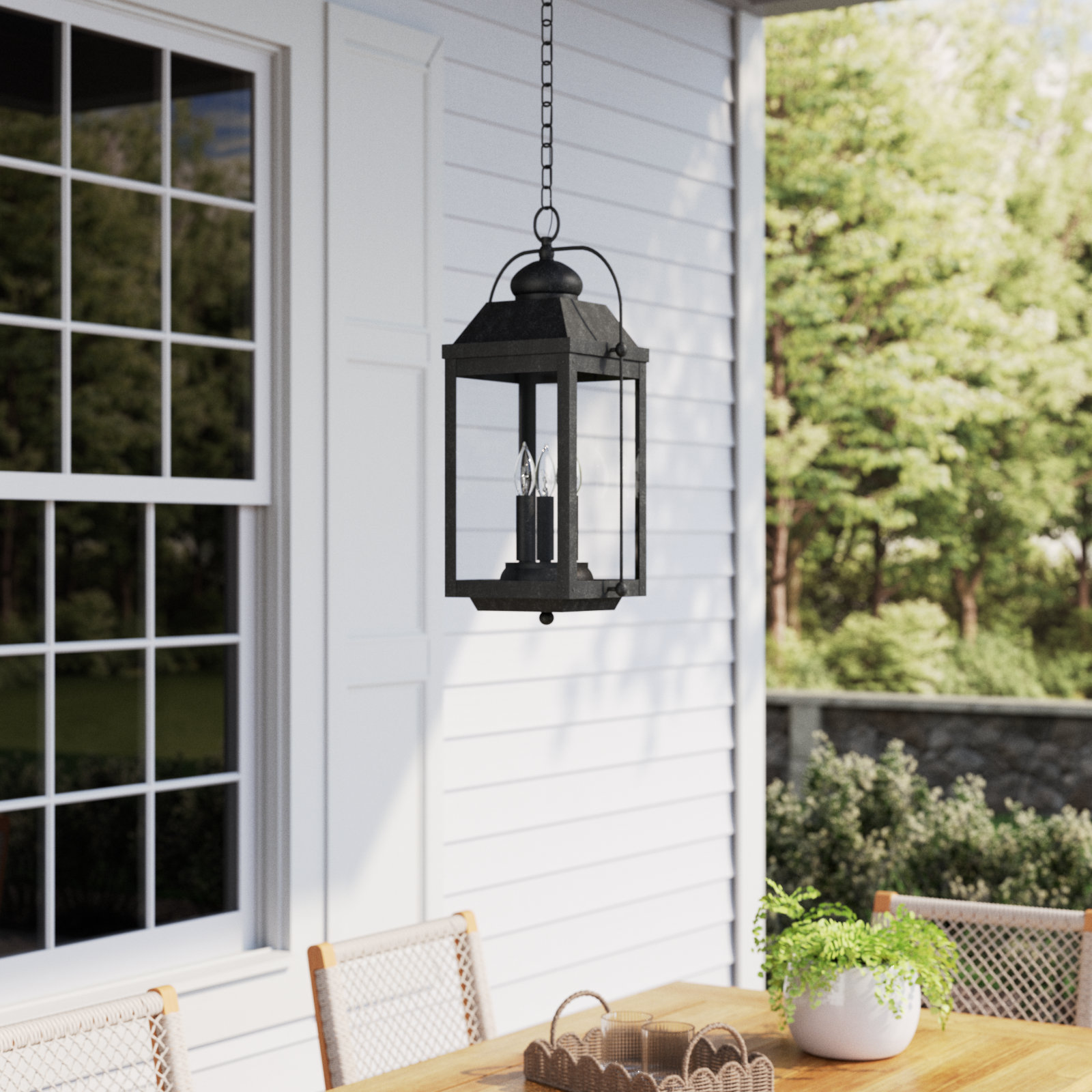 Anchorage Outdoor Hanging Lantern, Aged Zinc, Incandescent