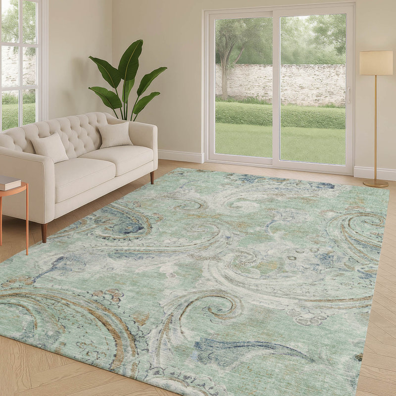 Machine Washable Indoor/Outdoor Chantille ACN2748 Paisley Rug, Aqua, 10' x 14'
