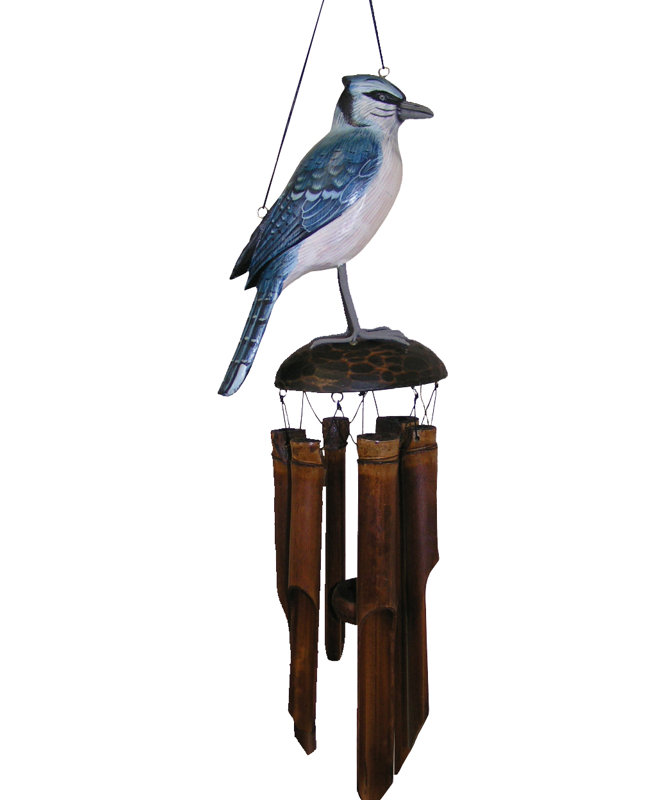 Handcrafted Blue Jay Bamboo and Coconut Wood Wind Chime