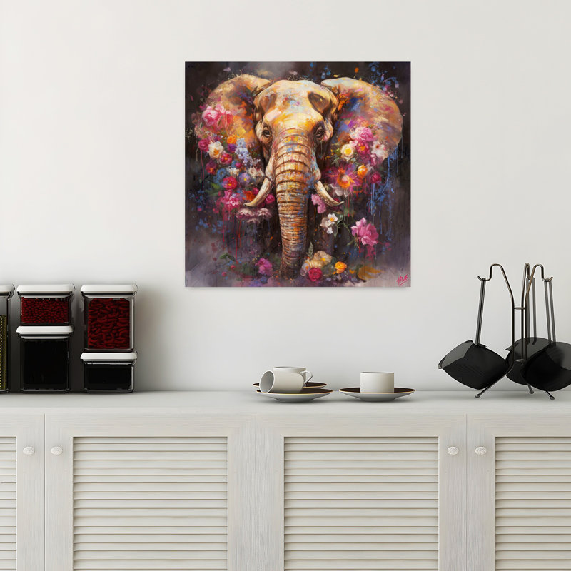 Éléphant coloré n ° 1, art animalier contemporain, H 18 po x l 18 po
