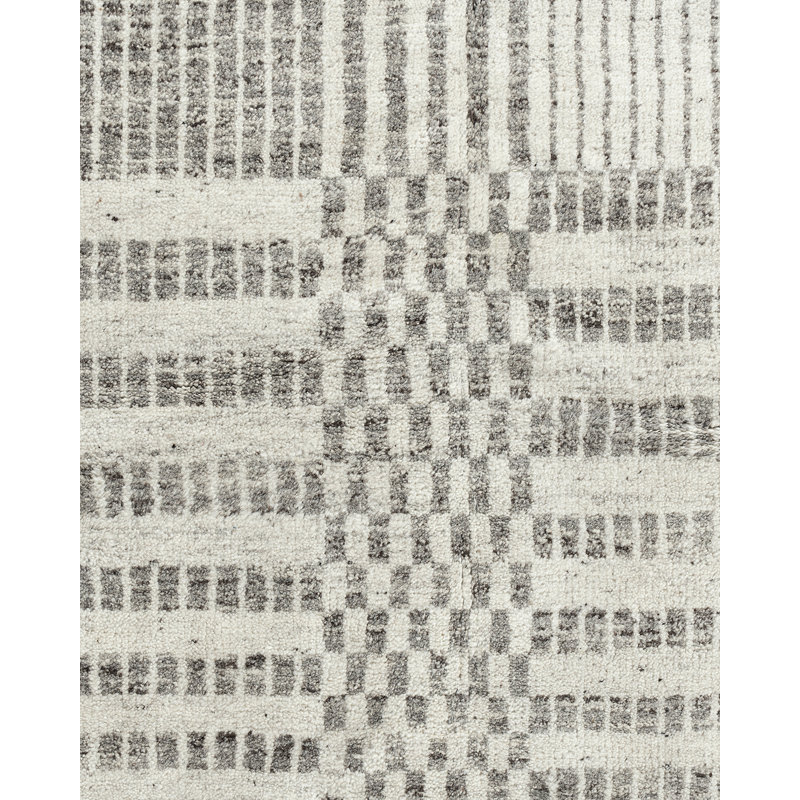 Organic Hand Knotted Striped Area Rug in White/Gray, Rectangle 9' x 12'