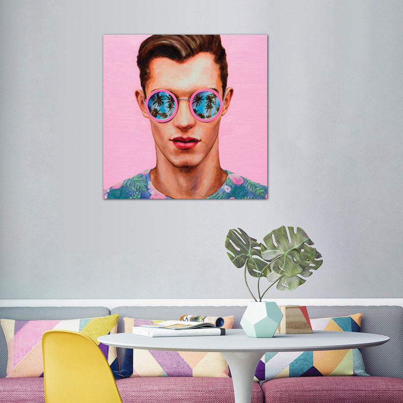 «Rose lunettes de soleil» - imprimé, Toile tendue, H 48 po x l 48 po x 1,5 po