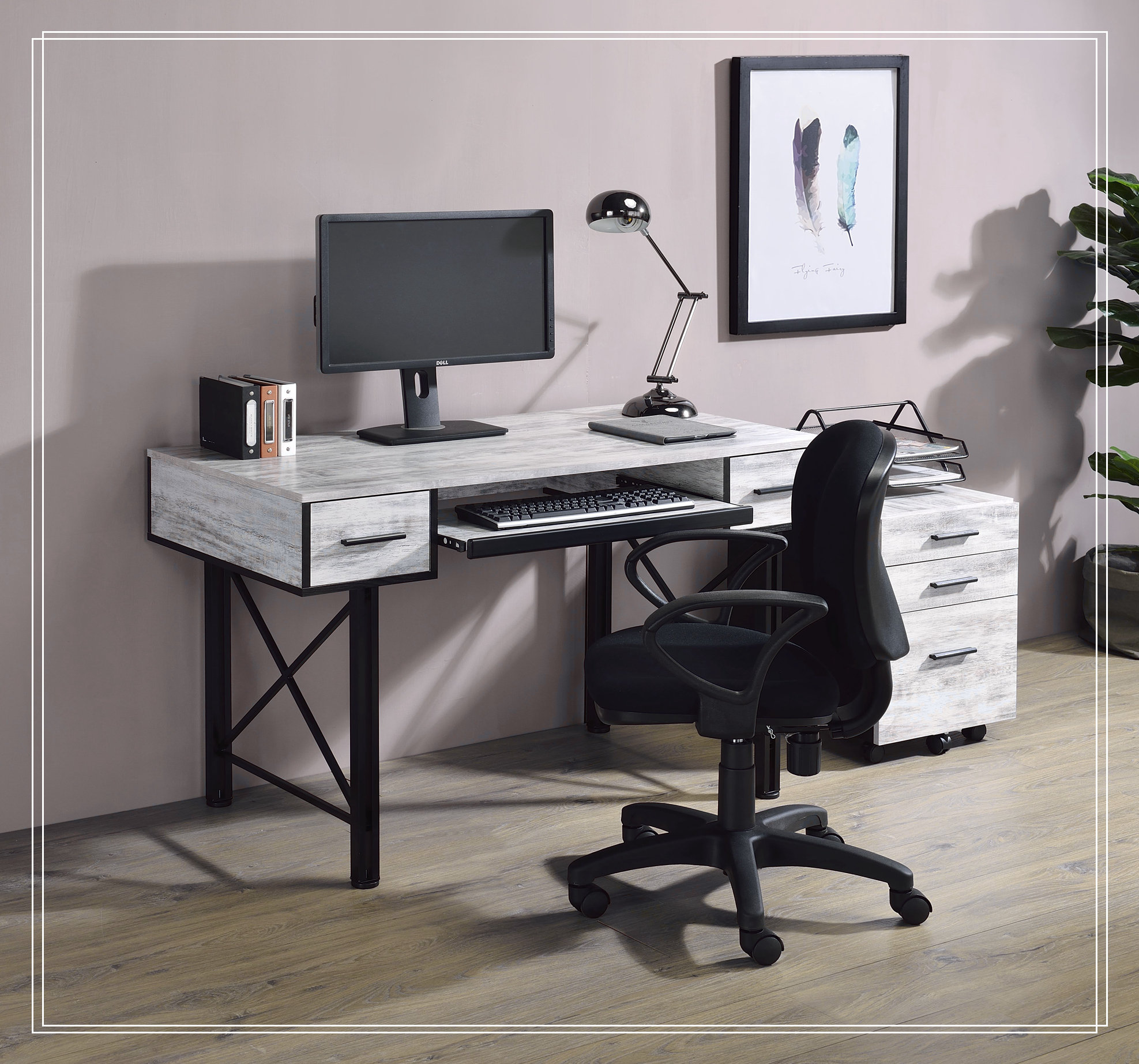 Gracie Oaks Settea Antique White & Black Finish Computer Desk | Wayfair