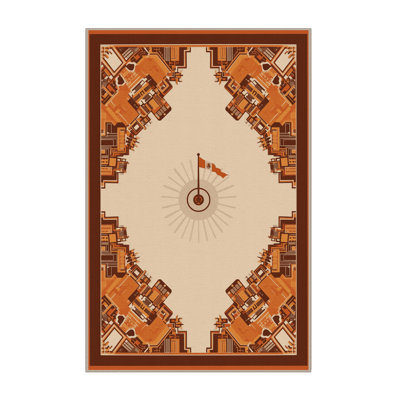 Machine Washable Pelico Mexico City Zocalo Global Inspired Block Print Rug in Beige – Beige Binding