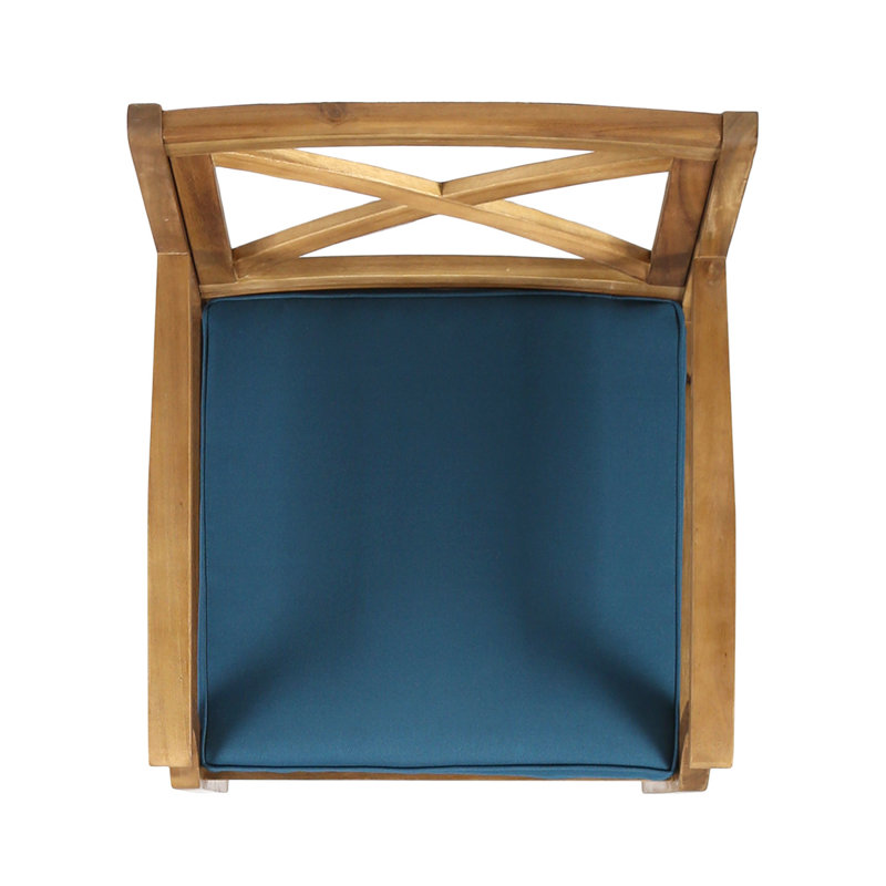 Chaise de salle à manger 2 pièces avec 2 coussins bleus PERLA, pour la cour, le bord de la piscine, le jardin, Bleu, Teck