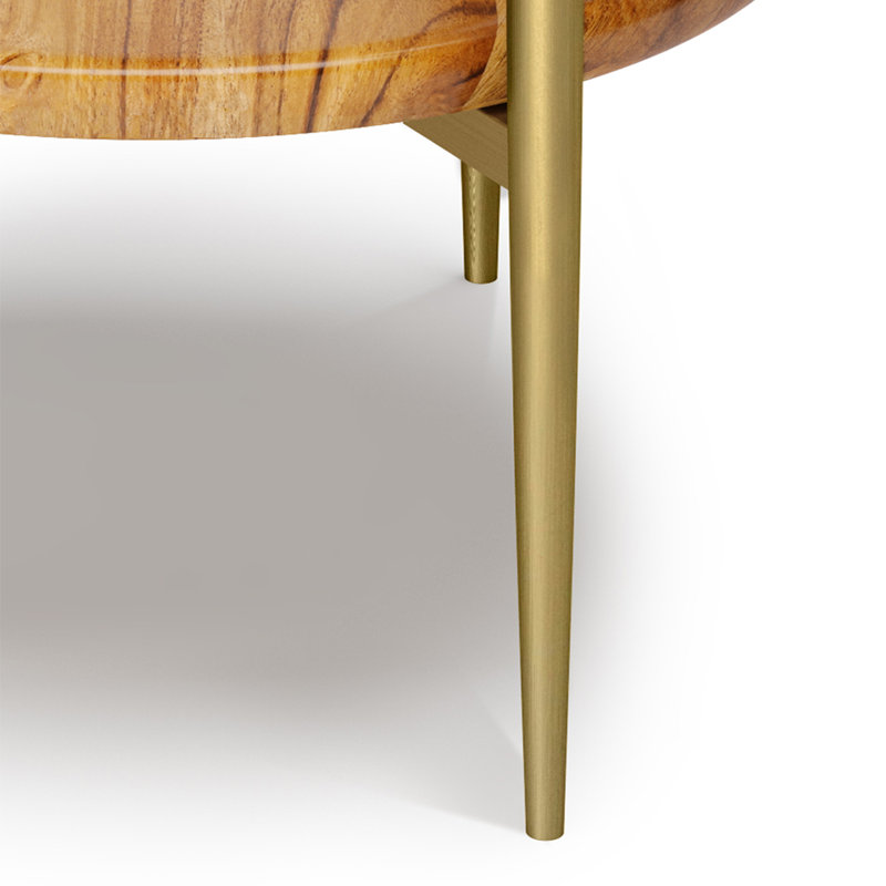 Wagner 18" Round White Marble and Acacia Wood Side Table
